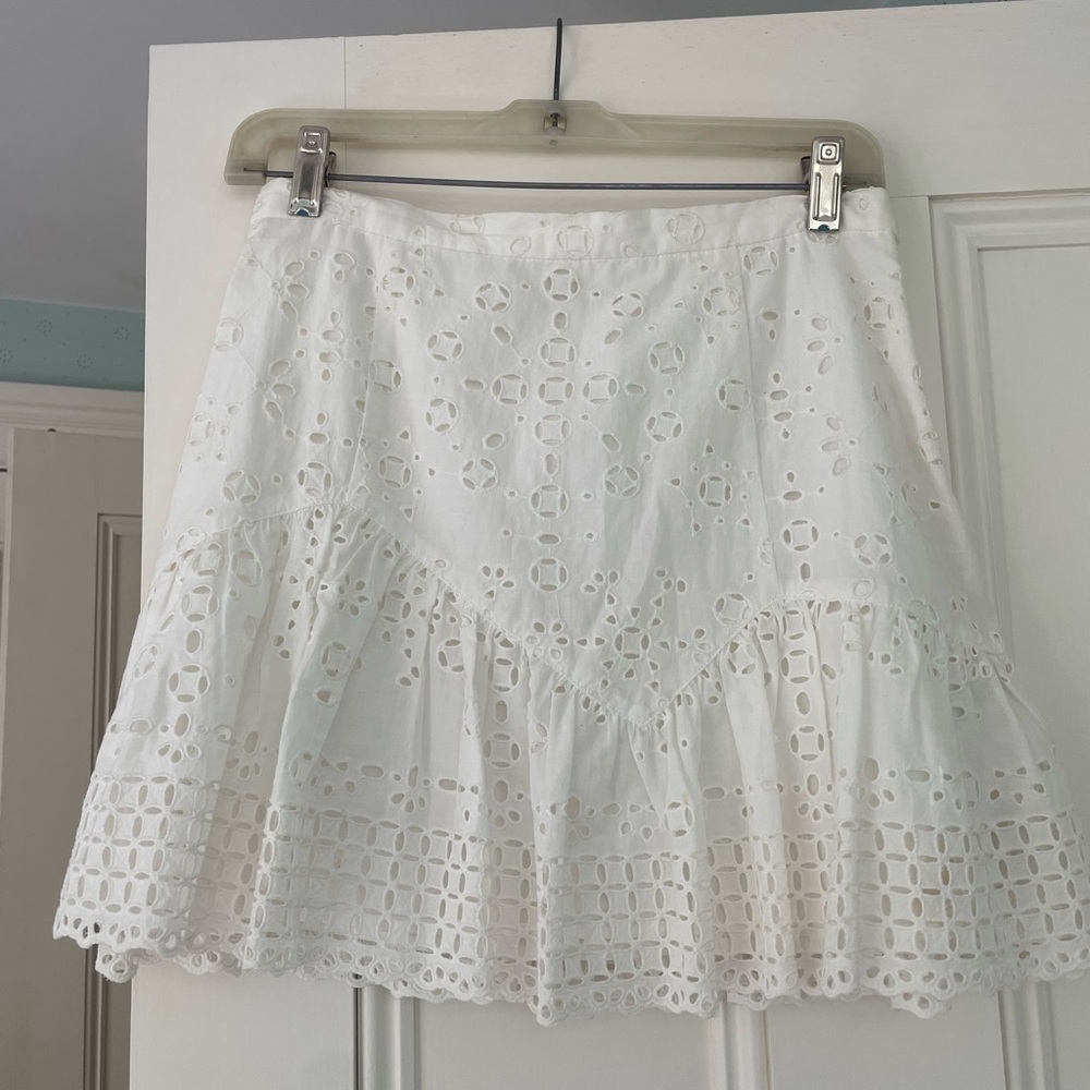 LoveShackFancy White Eyelet Skater Skirt